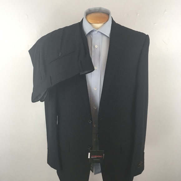 Laurentino 42L mens suit solid navy made in Italy 100% wool 2 piece new ea0279